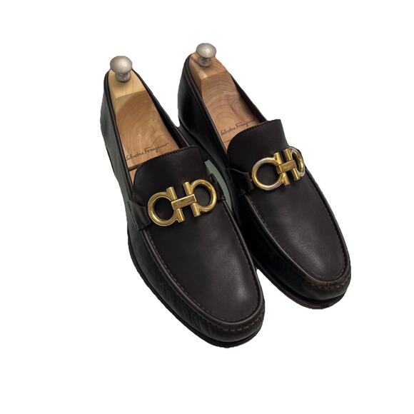 Salvador Ferragamo Men’s Black Rolo Dress Shoes Size 10 EE Reversible Buckle - Picture 1 of 6